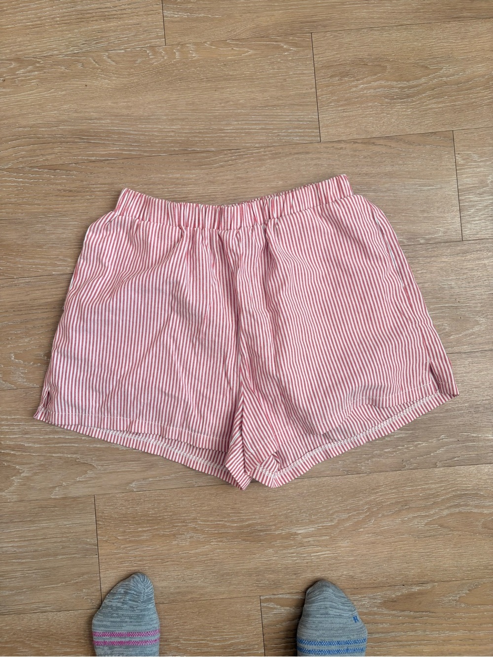 SHEIN Pink and White Striped High-Waist Shorts